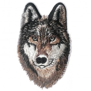 embroidered wolf, embroidered patch, embroider badge