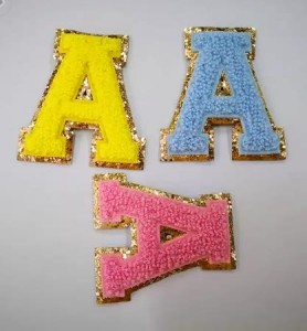 Wholesale Custom Chenille Letter, Embroidery Towel Letter，Heat Iron Glitter letter Patches，